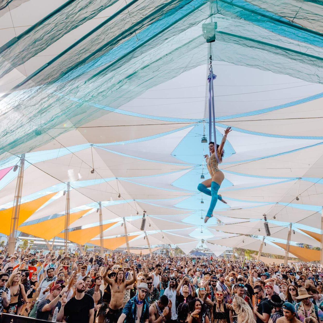 Aerialist above the crowd