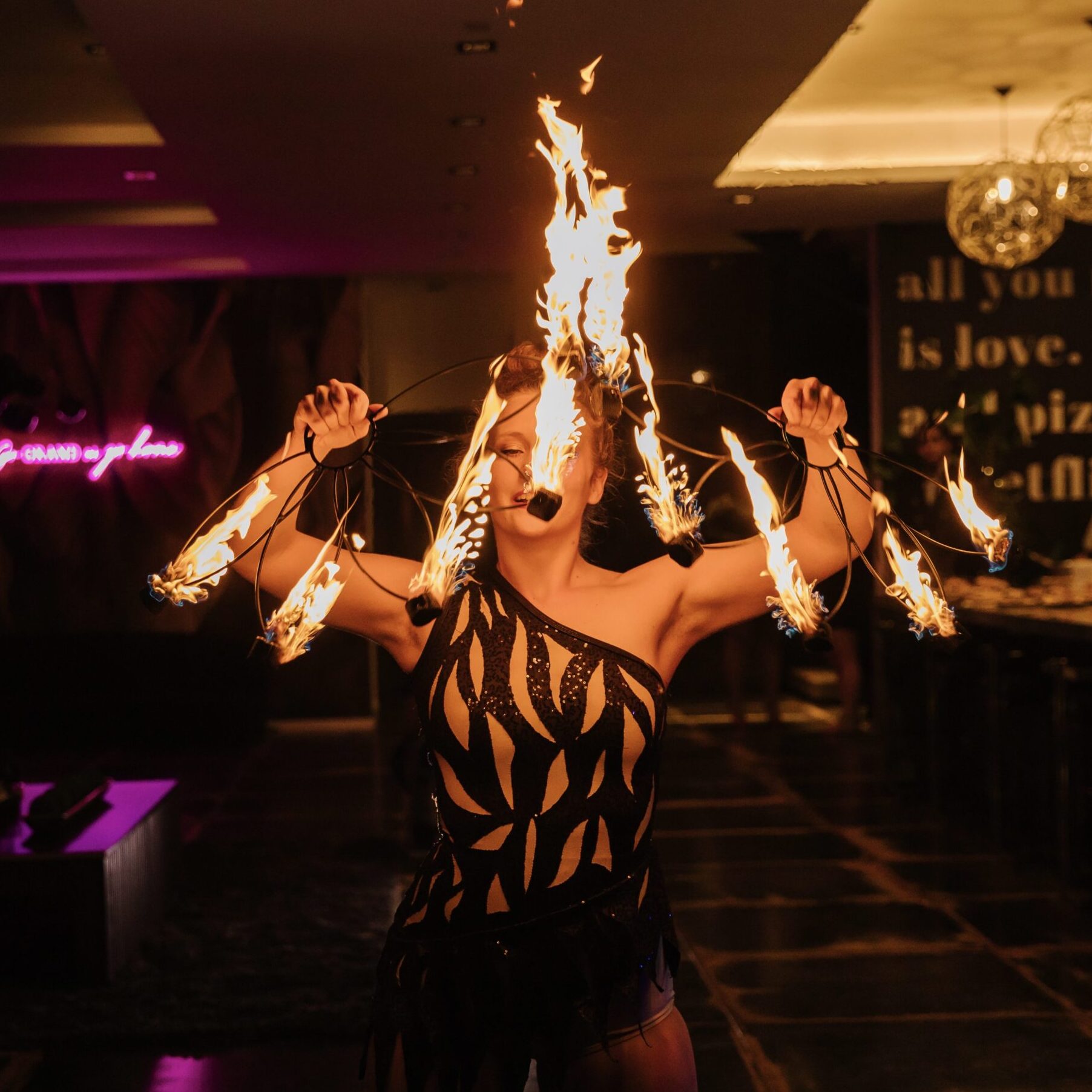 Fire fan dancer